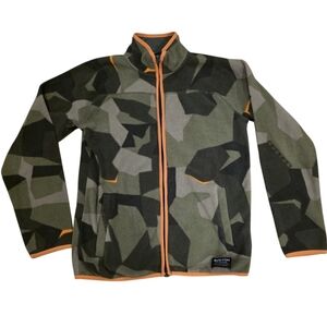 Burton Jacket Youth L (14/16) Green Camouflage Geometric Zip Up Designer Fleece